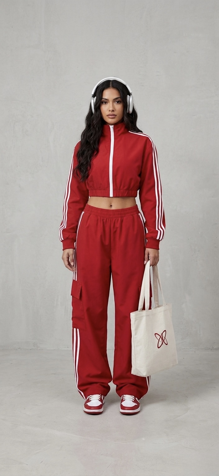 Cropped Sporty Track Jacket With Trouser