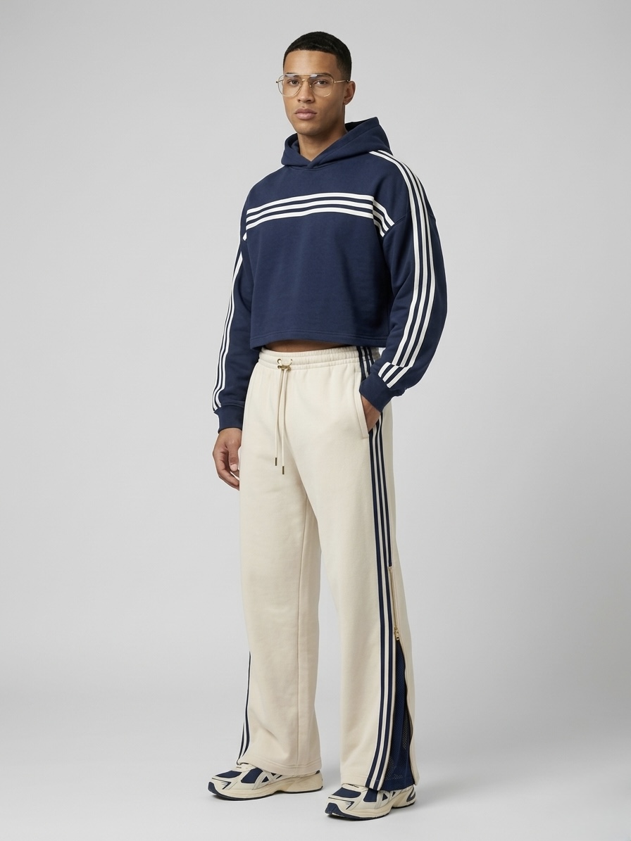Marine Blue Hoodie With Striped Trousers