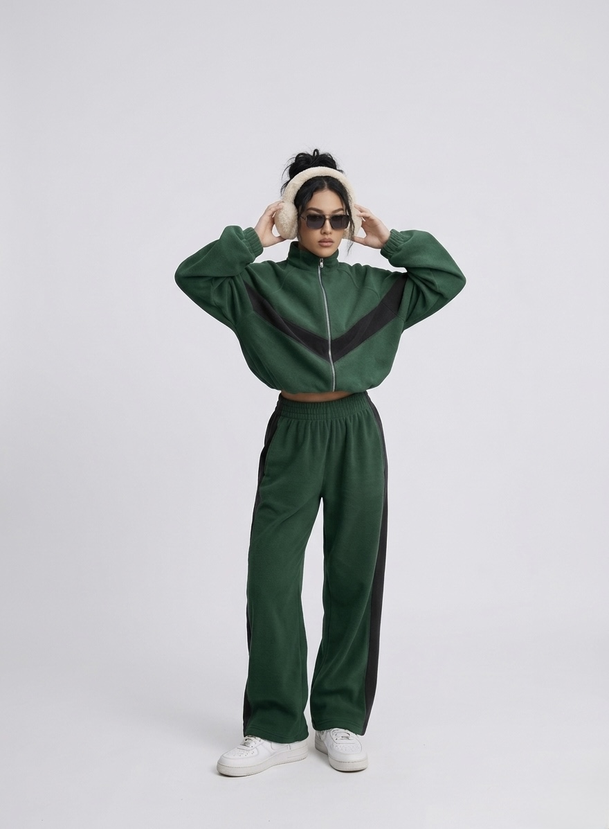 Color-Blocked Track Jacket With High Waist Trouser