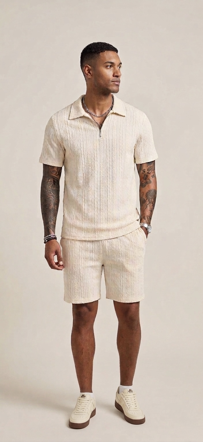 Textured Knit Quarter-Zip Polo