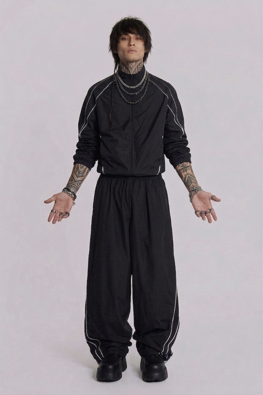 Black Rail Jacket With Baggy Trousers