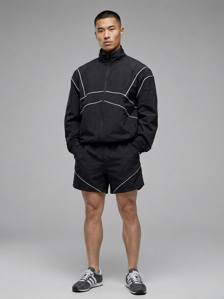 Retro Crinkle Nylon Jacket With Shorts