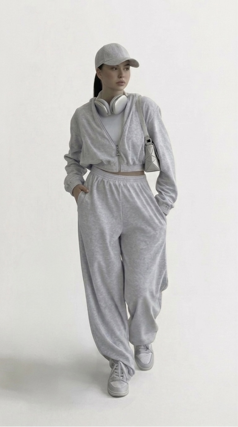 Cropped Zip-Up Hoodie With High Waist Trousers