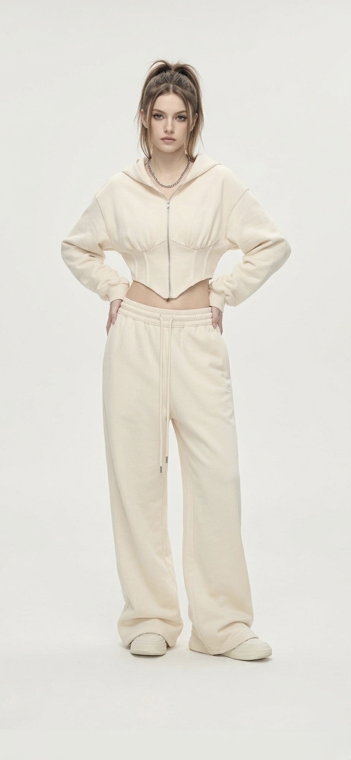 Corset Style Cropped Zip-Up Hoodie With Trouser